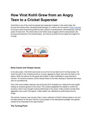 How Virat Kohli Grew from an Angry Teen to a Cricket Superstar