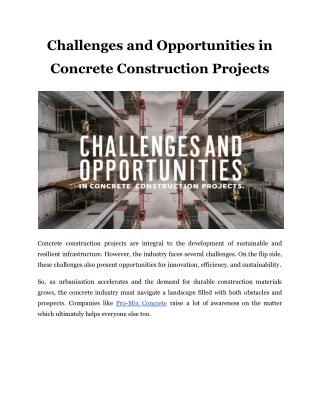 Challenges and Opportunities in Concrete Construction Projects