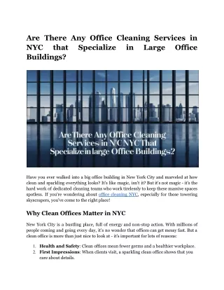 Are There Any Office Cleaning Services in NYC that Specialize in Large Office Bu