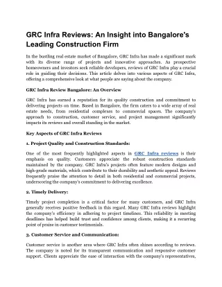 GRC Infra Reviews_ An Insight into Bangalore's Leading Construction Firm