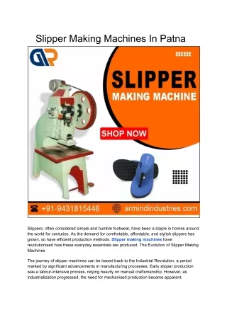 Slipper Making Machines In Patna