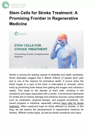 Stem Cells for Stroke Treatment: A Promising Frontier in Regenerative Medicine