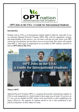 OPT Jobs in the US- A Guide for International Students