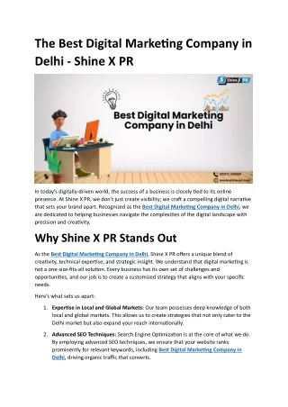 Best Digital Marketing Company in Delhi - Shine X PR