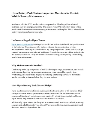 Hynn Battery Pack Testers Important Machines for Electric Vehicle Battery Maintenance