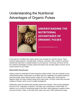 Understanding the Nutritional Advantages of Organic Pulses