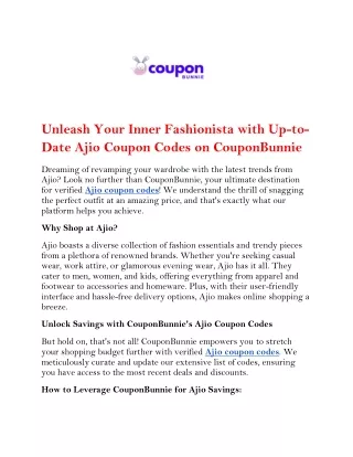 Unleash Your Inner Fashionista with Up-to-Date Ajio Coupon Codes on CouponBunnie