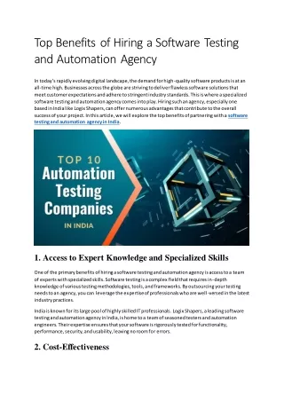 Top Benefits of Hiring a Software Testing and Automation Agency