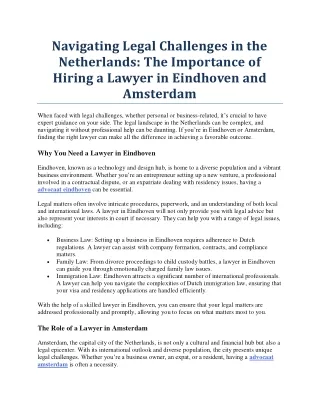 Navigating Legal Challenges in the Netherlands The Importance of Hiring a Lawyer in Eindhoven and Amsterdam
