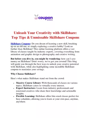Unleash Your Creativity with Skillshare: Top Tips & Unmissable Skillshare Coupon