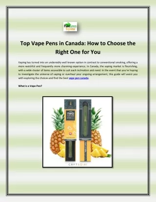 Top Vape Pens in Canada : How to Choose the Right One for You