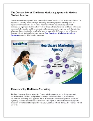 The Current Role of Healthcare Marketing Agencies in Modern Medical Practice