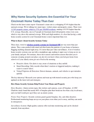 Why Home Security Systems Are Essential For Your Cincinnati Home Today Than Ever