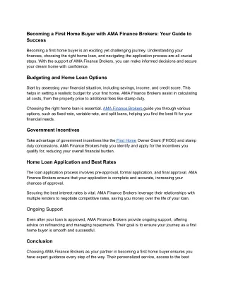 Becoming a First Home Buyer with AMA Finance Brokers_ Your Guide to Success