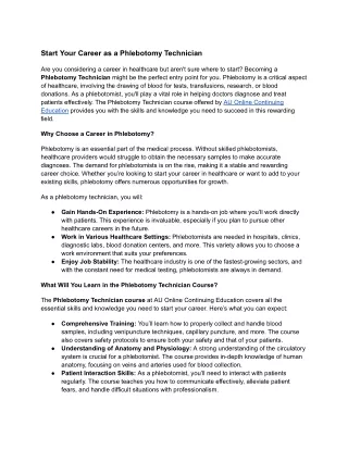 Start Your Career as a Phlebotomy Technician