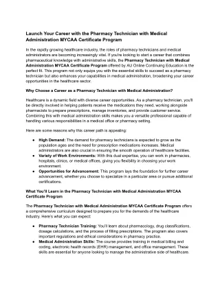 Launch Your Career with the Pharmacy Technician with Medical Administration MYCAA Certificate Program