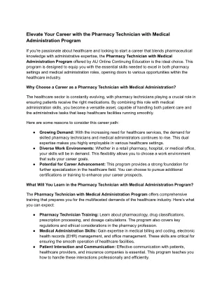 Elevate Your Career with the Pharmacy Technician with Medical Administration Program