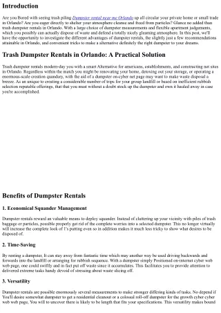 Trash Dumpster Rentals in Orlando: Keep Your Environment Clear