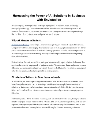 Harnessing the Power of AI Solutions in Business with Envistudios