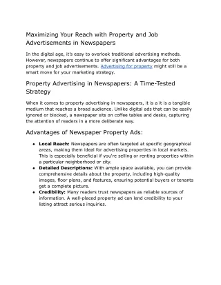 Maximizing Your Reach with Property and Job Advertisements in Newspapers