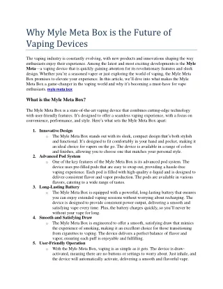 Why Myle Meta Box is the Future of Vaping Devices