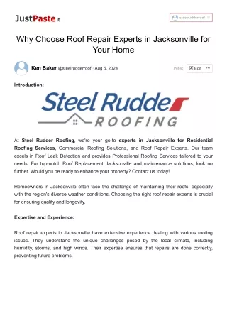 Why Choose Roof Repair Experts in Jacksonville for Your Home - Steel Rudder Roofing, LLC