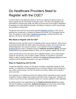 Do Healthcare Providers Need to Register with the CQC
