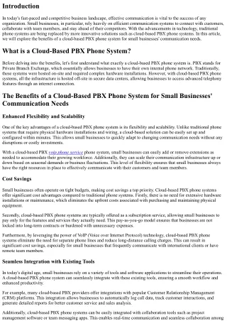 The Benefits of a Cloud-Based PBX Phone System for Small Businesses' Communicati