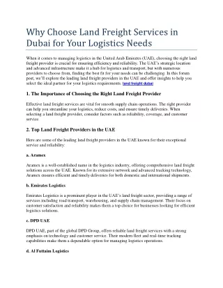 Why Choose Land Freight Services in Dubai for Your Logistics Needs
