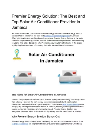 Solar Air Conditioner Provider in Jamaica