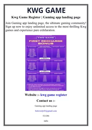 Kwg Game Register   Gaming app landing page