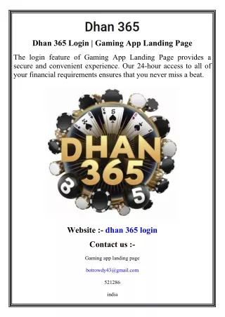 Dhan 365 Login   Gaming App Landing Page