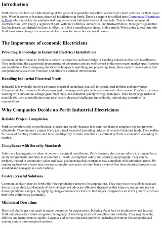 Why Perth Enterprises Rely upon Professional Electricians for Main Tasks