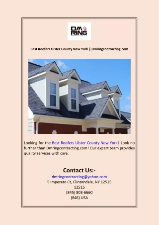 Best Roofers Ulster County New York  Dmringcontracting.com