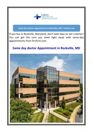 Same Day Doctor Appointment In Rockville, Md  Drsfirst.com