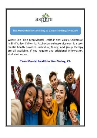 Teen Mental Health in Simi Valley, Ca Aspirecounselingservice.com