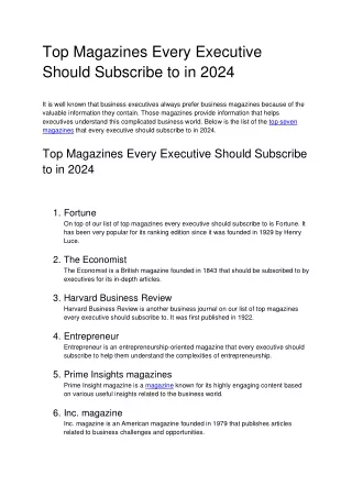 Top Magazines Every Executive Should Subscribe to in 2024