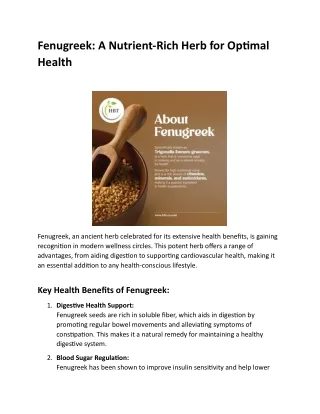 Fenugreek - A Nutrient Rich Herb for Optimal Health