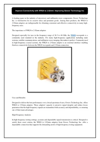 Improve Connectivity with WR28 to 2.92mm: Improving Gwave Technology Inc