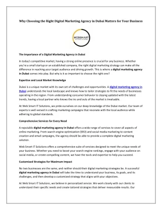 Why Choosing the Right Digital Marketing Agency in Dubai Matters for Your Business