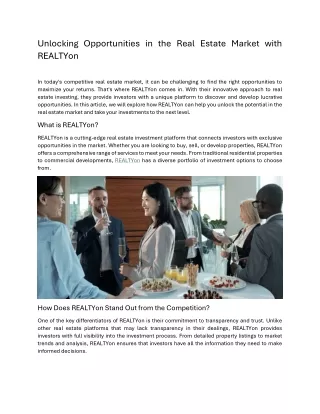 Unlocking Opportunities in the Real Estate Market with REALTYon