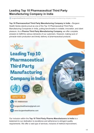 Leading Top 10 Pharmaceutical Third Party Manufacturing Company in India