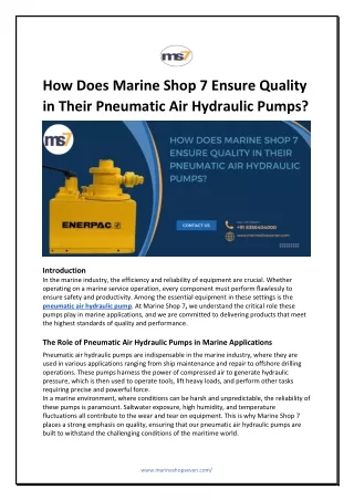 How Does Marine Shop 7 Ensure Quality in Their Pneumatic Air Hydraulic Pumps