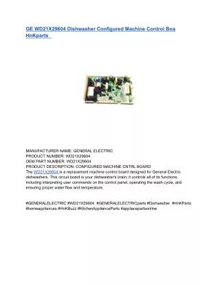 GE WD21X29604 Dishwasher Configured Machine Control Boa HnKparts