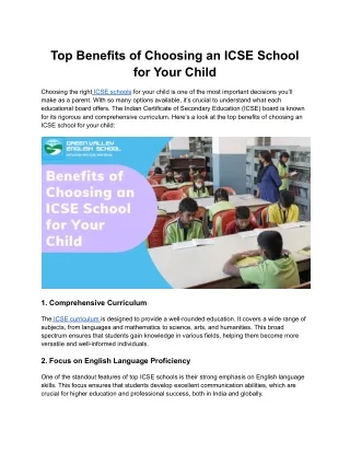 Top Benefits of Choosing an ICSE School for Your Child