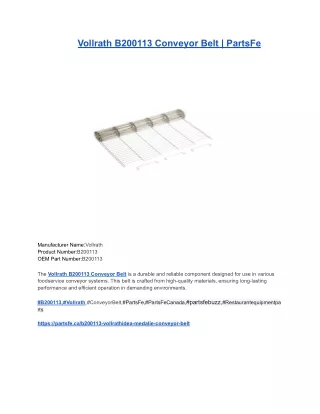Vollrath B200113 Conveyor Belt _ PartsFe
