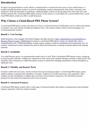 The Benefits of a Cloud-Based PBX Phone System for Small Businesses