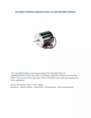 Trane MOT17346 Motor 200_230V1-Phase 1_6-1_5HP 850 RPM _ PartsHnC