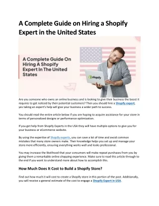 A Complete Guide on Hiring a Shopify Expert in the United States