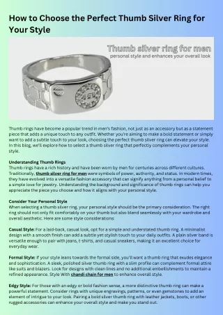 How to Choose the Perfect Thumb Silver Ring for Your Style